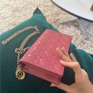Perfect Condition Christian Dior Pink Quilted Cannage Chain Bag